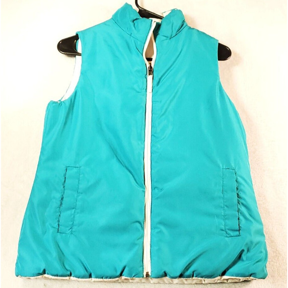 Merona Reversible Vest Women Small Green White 100% Polyester Pocket Full Zipper - Picture 1 of 10